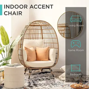 Sedia a dondolo di lusso in vimini a forma di uovo, sedia a dondolo in rattan per esterni, sedia lounge per il relax in giardino - Product Image 2