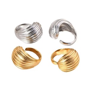 Estilo europeo y americano ins moda personalidad simple nicho textura anillo en capas Diseño temperamento anillo abierto chapado en oro - Product Image 1