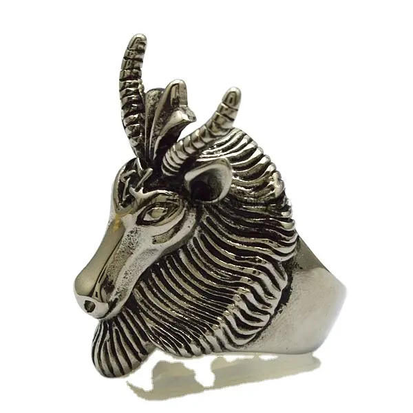 Vintage Jewelry Stainless Steel Aries 12 Zodiac Sheep Head Ring Stainless Steel Casting Jewelry Sheep Head Round Finger Rings