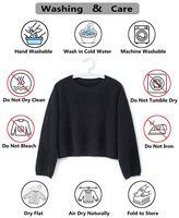 Damen Schwarzer Flauschiger Nerz-Strickpullover Rundhals Crop-Top mit Tiefer Schulterpartie Hohe Taille Tägliches Reise- und Pendler-Oberteil Gestrickter Pullover