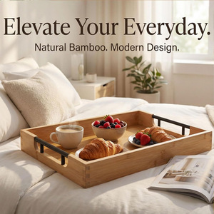 Bandeja rectangular de bambú con asa para uso en el hogar, té, hotel y restaurante. - Product Image 2