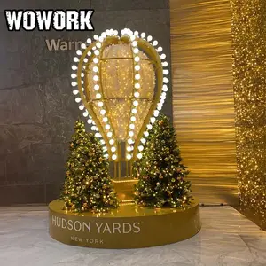 WOWORK定制巨型金属3d图案发光二极管灯泡热气球灯购物中心街道装饰背景舞台