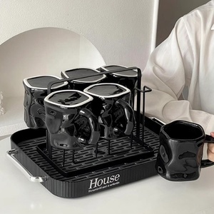 Cổ điển nước thủy tinh Jug <span class=keywords><strong>Set</strong></span> Đen xoắn gốm cốc sữa phòng khách Tea Pot <span class=keywords><strong>Pitcher</strong></span> <span class=keywords><strong>Set</strong></span> với cống khay - Product Image 6