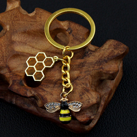 Abeille nid d'abeille goutte d'huile pendentif porte-clés créatif jardin porte-clés breloque sac ornements accessoires porte-clés