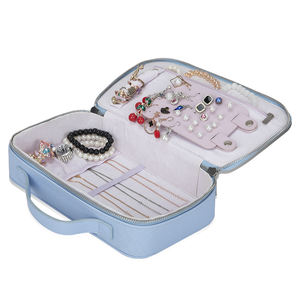 Boîte de rangement portable en cuir PU sergé OEM/ODM pour maquillage et bijoux, petite trousse de voyage carrée avec fermeture éclair pour boucles d'oreilles et bagues - Product Image 2