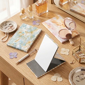 Portable Folding Marble Pattern PU Leather Desktop Makeup <b>Mirror</b> Stitched Edge Adjustable Stand Glass Table <b>Mirror</b> Bulk - Product Image 1
