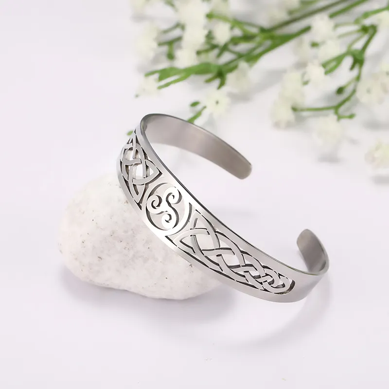 Hollow Viking Cuff Bangles Irish Knot Celtic Knot Bracelet Men Women Amulet Talisman Jewelry Stainless Steel Bracelet