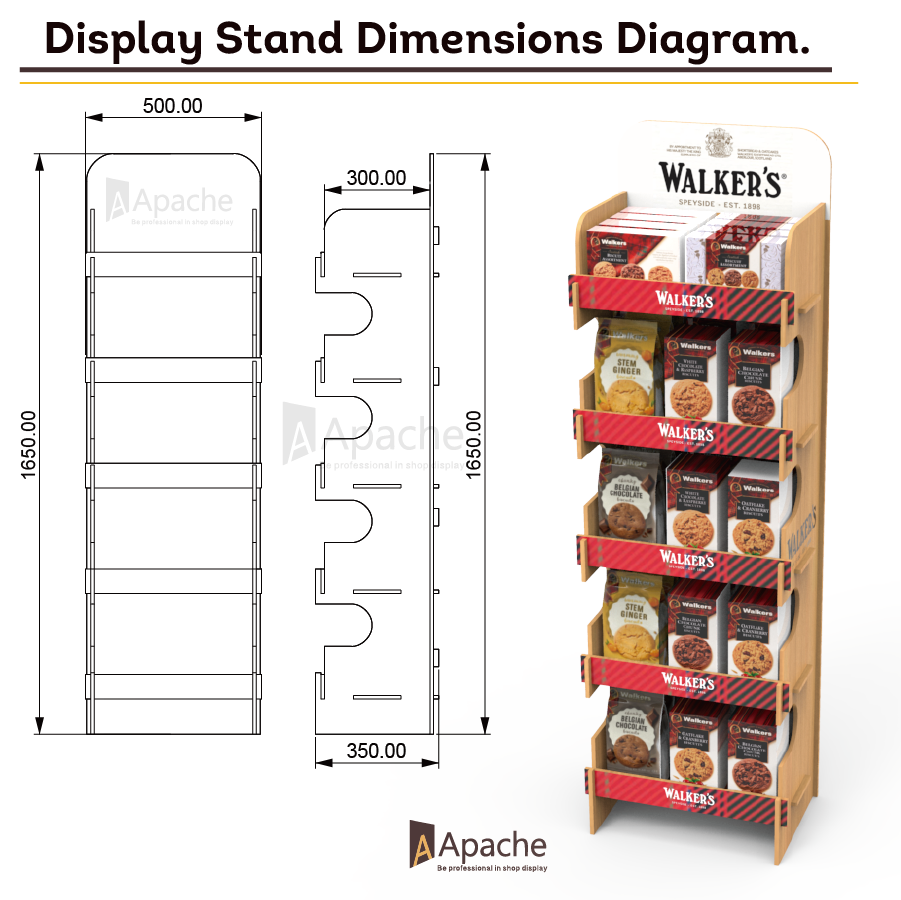 Apache Customized Portable Wooden Floor Stand Cookie Biscuits Snack Display Rack for Store Retail Floor Display Rack — view 2