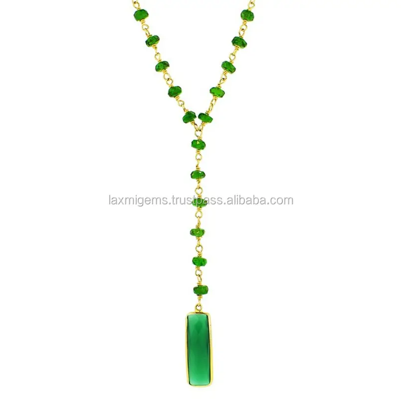 Natural green onyx gemstone beads wholesale Jewelry 925 sterling silver chain necklace supplier