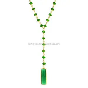 天然绿色玛瑙宝石珠饰925纯银项链供应商