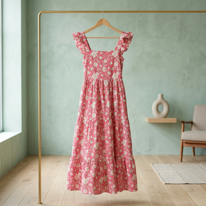 Vestido Largo Indio Ecológico de Algodón 100% Tejido con Estampado Digital y Bordado Floral, Estilo Casual - Product Image 2