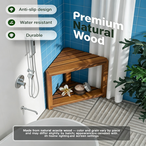 Tabouret <span class=keywords><strong>de</strong></span> douche d'angle en bois d'acacia, banc <span class=keywords><strong>de</strong></span> douche d'angle en bois pour se raser les jambes sous la douche, repose-pieds <span class=keywords><strong>de</strong></span> douche imperméable - Product Image 2