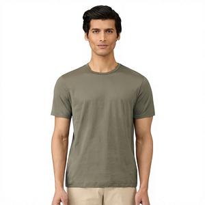 Men's Olive <b>Green</b> O-Neck Short Sleeve Cotton T-<b>Shirt</b> Regular Fit Casual Jersey Knit Solid Color Blank Design - Product Image 3