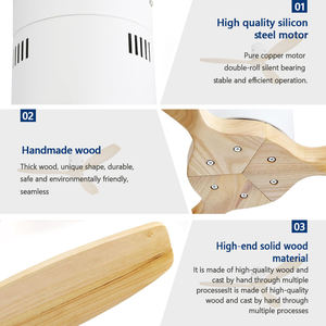 Ventilateur de plafond en bois massif finition <span class=keywords><strong>chrome</strong></span> de luxe en <span class=keywords><strong>nickel</strong></span> brossé Ventilateur de plafond de 52 pouces à 3 pales - Product Image 5