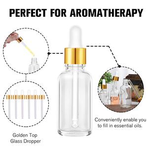 Flacons compte-gouttes en verre transparent de 15 ml, 30 ml, 50 ml, 100 ml, boîte pour huile essentielle, cosmétiques, soins de la peau, couleurs personnalisables, compte-gouttes doré - Product Image 5
