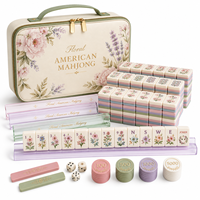 Tuiles de Mahjong américaines en acrylique à trois couches, thème floral pastel, dos rayé rose, lavande et vert, imprimées UV, épaisseur 14 mm