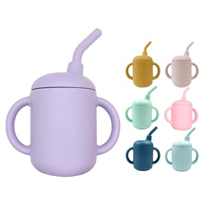 Gobelet anti-fuite en silicone pour bébé, nourrisson et tout-petit, sans BPA, de qualité alimentaire, écologique, sûr et personnalisé, avec couvercle et mini paille en silicone - Product Image 1
