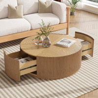 Table basse ronde en bois cannelé avec tiroirs, personnalisable, style moderne et minimaliste, directement de l'usine, pour les grossistes