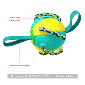 Interactive Dog Chew <b>Ball</b> with Rope and Handle Yellow Green Plastic <b>Exercise</b> Toy for Dogs - Product Image 2