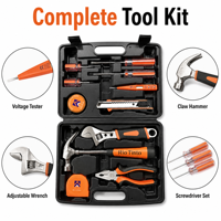 Ensemble d'outils à main 11 pièces pour la maison : tournevis, marteau, pince, clé, testeur de tension, boîte à outils de réparation DIY avec étui de rangement pour usage domestique