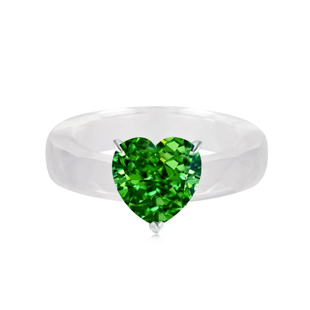 925 Plata corazón compromiso boda anillo verde turquesa 5A Cubic Zirconia promesa eternidad Esmeralda anillos joyería para mujeres