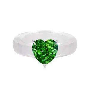 925 Plata corazón compromiso boda anillo verde turquesa 5A Cubic Zirconia promesa eternidad Esmeralda anillos joyería para mujeres