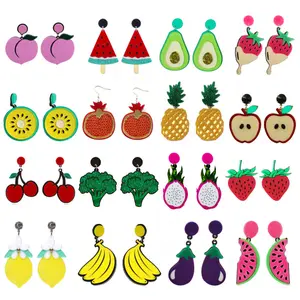 Neue Früchte Gemüse Thema Ohrringe Erdbeere Wassermelone Granate Blumekohl Ohrringe für Damen Mädchen Dekoration Versorgung