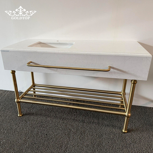 Goldtop Modern Stand Pure White Artificial Marble Countertop Vanity Tops for Project Villa Hotel With Metal Support Bracket - Product Image 1