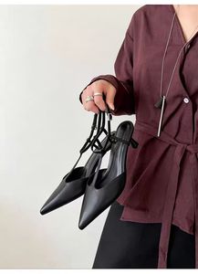 Sandalias de Tacón Alto Stiletto con Punta en Pico para Mujer, Nuevas y Sexys, Sandalias de Vestir de Cuero Marrón de Alta Calidad para Fiesta de Graduación - Product Image 5