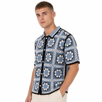 Individuelles LOGO Herren Acryl-Cardigan Einfarbig Dünn Kurzarm Camp-Kragen Nebelblau Sommer Atmungsaktiv Knitterfrei Schnelltrocknend OEM ODM