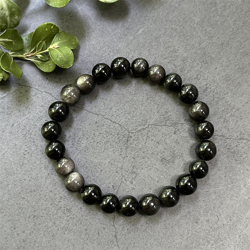 Bracelet en obsidienne argentée