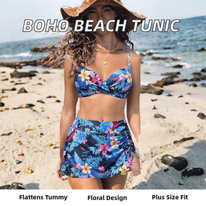 Tunic Elegant Floral High Waist One-piece Swimsuit <b>Cape</b> Swimwear <b>Women</b> Bohemian Long Kimono 2 Piece Set Beach Cover up - Product Image 2