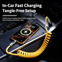 Câble de charge enroulé Type-C PD 100W avec affichage numérique de la puissance, transfert de données 480 Mbps, compatible caméra PVC et iOS, cordon à ressort extensible