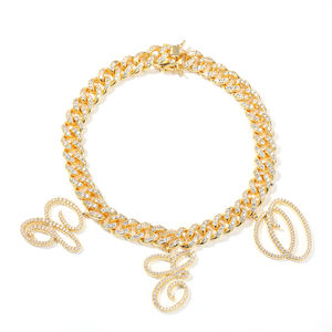 Nome personalizzato Ghiacciato Fuori Cursive Lettera 12 millimetri Cuban Link Catena DELLA Collana Della CZ per Le Donne Rapper Commercio All'ingrosso di Gioielli - Product Image 6