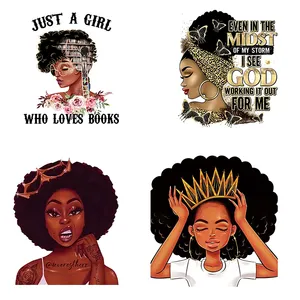 Black Queen Afro Girl Thermisches Bügeleisen auf Patches DTF-Film druck Druckfertig Juneteenth Heat Transfer Designs für T-Shirts