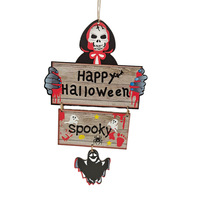 Décoration d'Halloween en bois : Pendentif citrouille peint écologique de 34 cm pour mur extérieur et cour, thème d'horreur