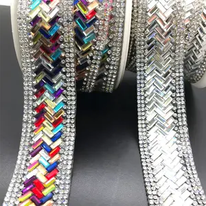 L211 3cm Width Hot Fix Glass Rhinestone Banding Trim Crystal Hotfix Strass Banding Sticker Appliques