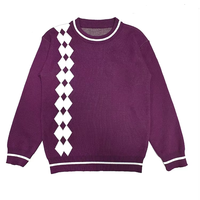 Pull en maille jacquard fin respirant en terylène à col en V, style preppy, unisexe, à manches longues, pour l'hiver