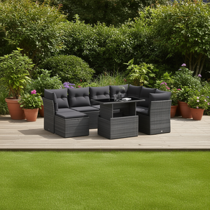 Ensemble de canapés de jardin en rotin PE gris foncé 6 places, mobilier d'extérieur au design contemporain avec structure en acier - Product Image 2