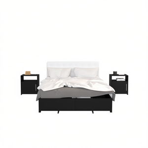 Set da camera da letto nero, misura Queen, design moderno con scarpiera e 2 comodini - Product Image 1