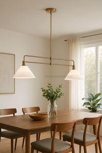 Lustre suspendu moderne de luxe en laiton à 2 lumières, style mi-siècle, luminaire de plafond linéaire réglable pour îlot de cuisine et salle à manger - Product Image 6