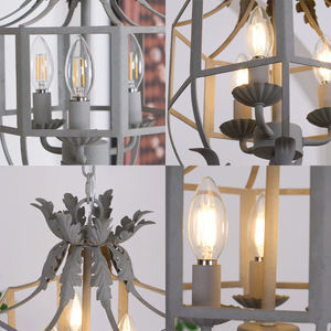 Lampadario in Stile Country Francese Vintage con Dettagli a Foglia in Ferro Lanterna Decorativa Retrò Antica - Product Image 6