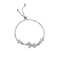 Bracelet de luxe pour femme en laiton plaqué or véritable avec zircone cubique, motif fleur, chaîne coulissante réglable - Cadeau
