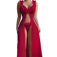 Robe de nuit sexy en dentelle transparente à dos nu pour femme, style camisole, en maille séduisante, collection Printemps