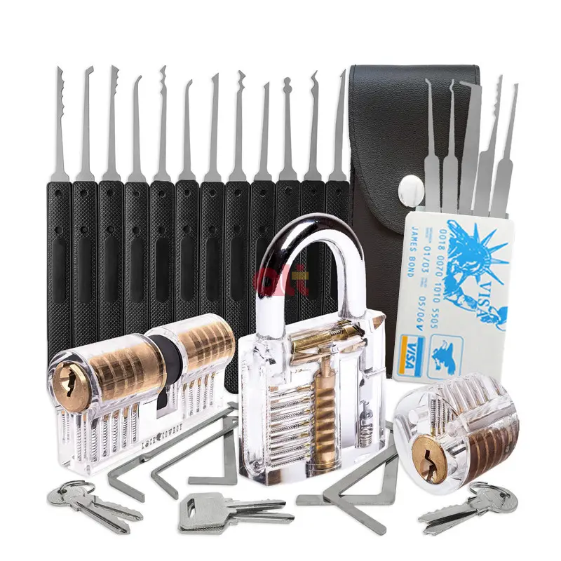 amazon ebay Best Seller 301 stainless steel 17pcs Locksmith tools Lockpicking set with Transparent lock lockpicking tool