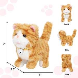 Jouet en peluche interactif brodé pour chat, chaton tigré orange, avec collier à clochette, <span class=keywords><strong>super</strong></span> doux, rembourrage en PP, anti-stress, prix d'usine, vente chaude - Product Image 5