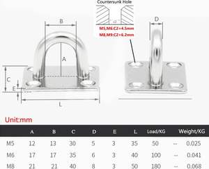 Ağır 1/4 "6mm 304 cilalı paslanmaz çelik kare tavan duvar montaj kanca Yoga için salıncaklar tekne arma deniz güverte - Product Image 4