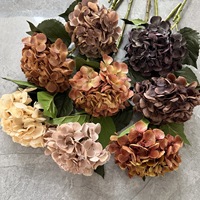 Bunga Hydrangea Vintage Bertekstur Gaya Nordik Bertema Musim Gugur dengan Nuansa Cokelat Karamel, Bunga Buatan Cetak 3D Bergaya Film