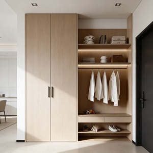 Armoire moderne en chêne avec tiroirs de rangement LED, étagères ouvertes <span class=keywords><strong>et</strong></span> range-<span class=keywords><strong>chaussures</strong></span> pour <span class=keywords><strong>entrée</strong></span> moderne - Product Image 1