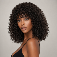Perruque Courte Afro Frisée Kinky Marron Foncé de Qualité Supérieure, Directement de l'Usine, avec Frange, Résistante à la Chaleur, Cheveux Synthétiques, Ligne de Cheveux Naturelle, Sans Colle